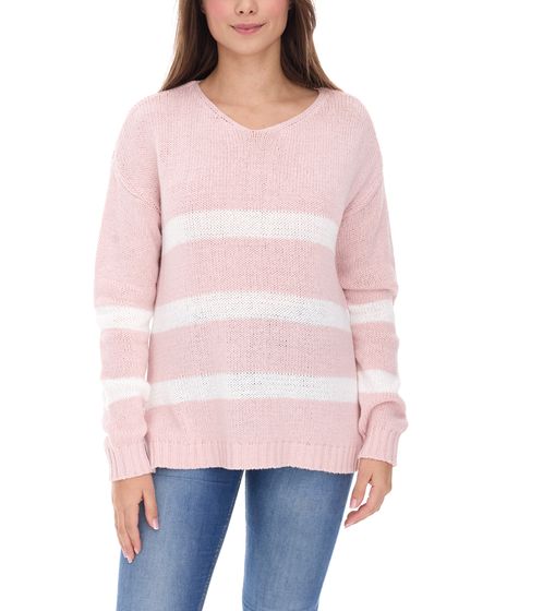Aniston CASUAL Women's Knit Sweater with Cotton Content, Everyday Sweater, Long-Sleeved Shirt, 74491342 Pink/White