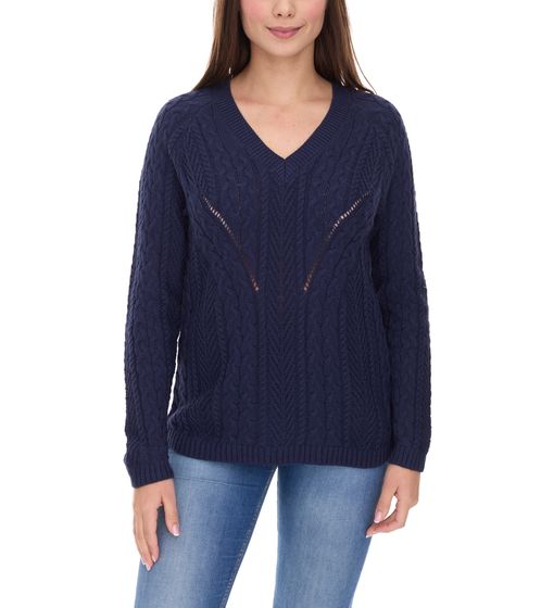 Aniston CASUAL V-Neck Knit Sweater, Everyday Sweater with Cotton Content, Long-Sleeved Shirt, 38049702, Dark Blue