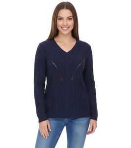 Aniston CASUAL Strick-Pullover mit V-Ausschnitt Alltags-Pullover mit Baumwollanteil Langarm-Shirt 38049702 Dunkelblau