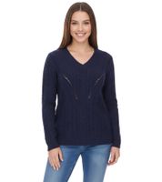 Aniston CASUAL V-Neck Knit Sweater, Everyday Sweater with Cotton Content, Long-Sleeved Shirt, 38049702, Dark Blue