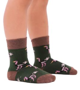 1 paia di calzini per bambini Moustard in cotone con stampa all-over di struzzo e calzini con motivo a stopper, calzini per neonati 20S-OSTR-1224 marrone chiaro/verde/rosa