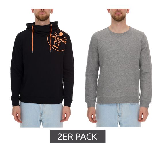 2er Pack CHIEMSEE Herren Baumwoll-Pullover Rundhals-Pullover mit farbigem Rückenprint Kapuzen-Pullover 92047217 Schwarz/Grau