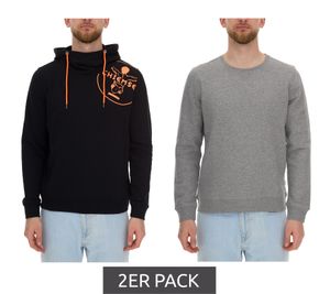 2er Pack CHIEMSEE Herren Baumwoll-Pullover Rundhals-Pullover mit farbigem Rückenprint Kapuzen-Pullover 92047217 Schwarz/Grau