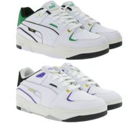 Chaussures en cuir véritable PUMA SLIPSTREAM au style rétro. Baskets décontractées aux accents colorés. Chaussures à lacets 393266 Blanc/Violet ou Blanc/Vert