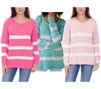 Aniston CASUAL Damen Strick-Pullover mit Baumwollanteil Alltags-Pullover Langarm-Shirt Pink, Rosa oder Türkis