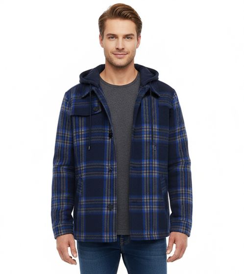 karierte Übergangs-Jacke für Herren mit Baumwollanteil Sweat-Jacke mit abnehmbarer Kapuze und Karomuster 913708 Blau