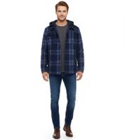 Men's Checked Transition Jacket with Cotton Content, Sweat Jacket with Detachable Hood and Check Pattern, 913708 Blue Men's Checked Transition Jacket with Cotton Content, Sweat Jacket with Detachable Hood and Check Pattern, 913708 Blue