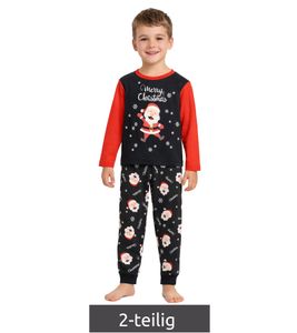 Pigiama morbido per bambini, maschi e femmine. Maglione girocollo con motivo di Babbo Natale. Jogger in cotone con motivo a fiocco di neve. Pigiama 929560 Nero/Rosso/Bianco