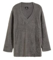 Maglione morbido in pile da donna, maglione lavorato a maglia con scollo a V, maglione base in filato di pile 924617 Grigio
