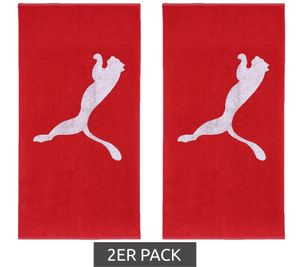 2er Sparpack PUMA Baumwoll-Badetuch Frottee-Duschtuch mit großem Marken-Logo 70cm x 140cm 054552 02 Rot