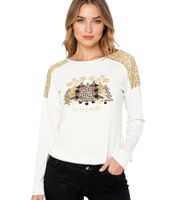 Maglione natalizio da donna con paillettes e scollo tondo, maglione albero di Natale, maglia a maniche lunghe con glitter 951396 Bianco