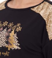 Maglione da donna a maniche lunghe con motivo natalizio Maglia con paillettes Manica lunga con stampa glitter 951384 Nero/Oro