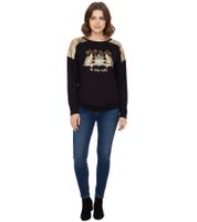 Women's Long-Sleeved Sweater with Christmas Pattern, Sequined Shirt, Long-Sleeve Shirt with Glitter Print 951384 Black/Gold