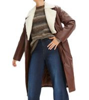 Manteau en similicuir pour femme avec col en fourrure teddy, manteau de tous les jours surdimensionné, veste à manches longues, veste de transition 915415 marron foncé/crème Manteau en similicuir pour femme avec col en fourrure teddy, manteau de tous les jours surdimensionné, veste à manches longues, veste de transition 915415 marron foncé/crème