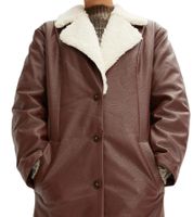 Manteau en similicuir pour femme avec col en fourrure teddy, manteau de tous les jours surdimensionné, veste à manches longues, veste de transition 915415 marron foncé/crème Manteau en similicuir pour femme avec col en fourrure teddy, manteau de tous les jours surdimensionné, veste à manches longues, veste de transition 915415 marron foncé/crème