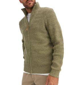 Herren Strick-Jacke Übergangs-Jacke mit Stehkragen Freizeit-Jacke 977069 Olivgrün