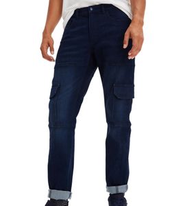 Jean thermique chaud pour homme style cargo, pantalon en denim coupe droite 924006 bleu foncé