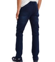 Warm Men's Thermal Cargo-Style Jeans, Straight Leg Denim Pants 924006, Dark Blue