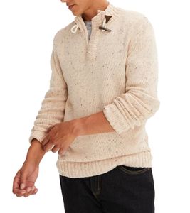 Maglione da uomo in maglia con bottone a pressione, collo alto, effetto maculato 922837 Beige Maglione da uomo in maglia con bottone a pressione, collo alto, effetto maculato 922837 Beige