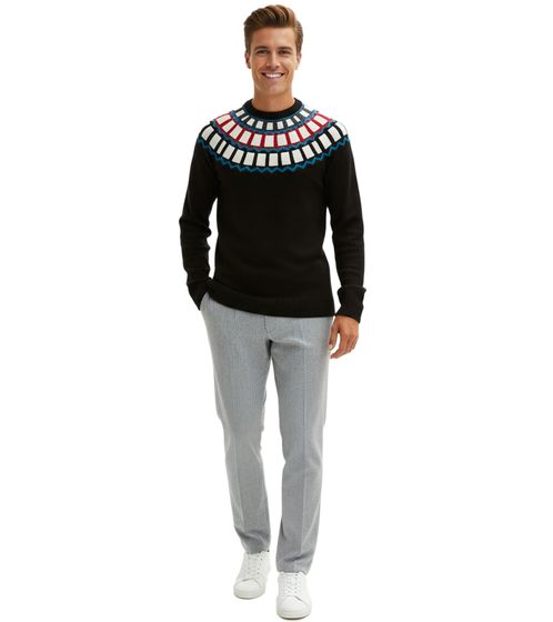 Men's Knitted Sweater with Geometric Pattern, Casual Sweater 915843 Black