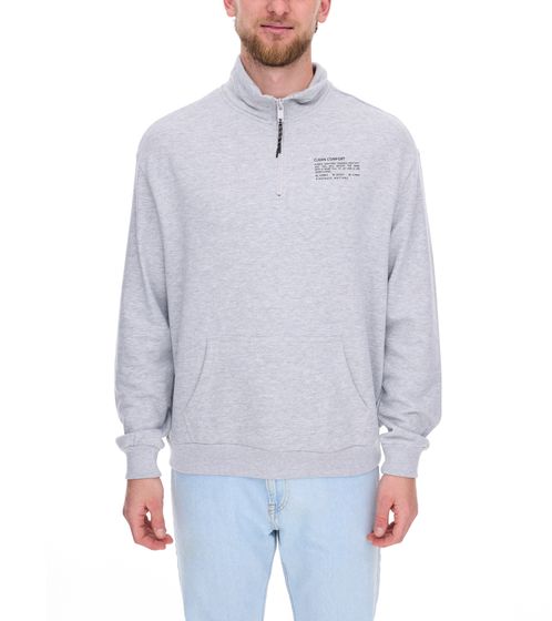 STITCH & SOUL Men's Zip-Up Sweater, Modern Turtleneck Sweater with Stand-Up Collar, Cotton Sweater H10014C21404A 23200 Light Gray