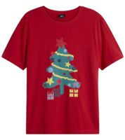Herren T-Shirt mit weihnachtlichem Motiv Baumwoll-Shirt Sommer-Shirt Kurzarm-Shirt 958089 Rot