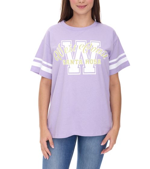 COURSE Damen T-Shirt im Oversized-Style Kurzarm-Shirt mit College-Druck "West Coast Santa Rosa" Baumwoll-Shirt 901254 Violett