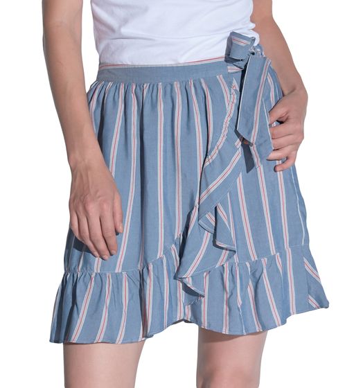 Jupe portefeuille Vestino pour femme, jupe d'été, mini-jupe à rayures, jupe en jersey 901189 Bleu clair/Blanc/Rouge