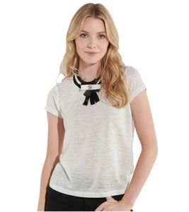 vestino Women's T-Shirt, Short-Sleeved Shirt with Bow, Summer Shirt 900659 White