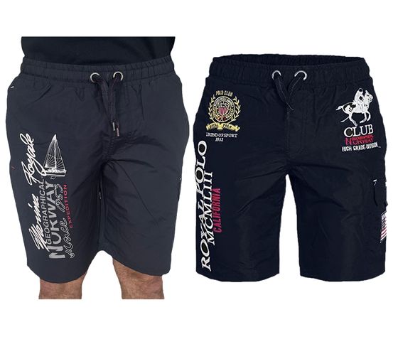GEOGRAPHICAL NORWAY Men's Swim Trunks with Logo Print, Swim Shorts with Pockets, Navy