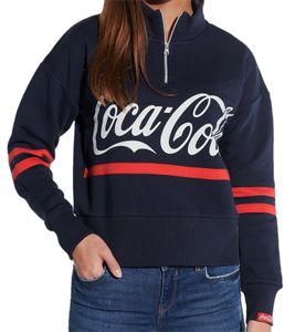 Pull Troyer pour femme COURSE en coton avec imprimé Coca-Cola, manches longues, bleu foncé, 900959