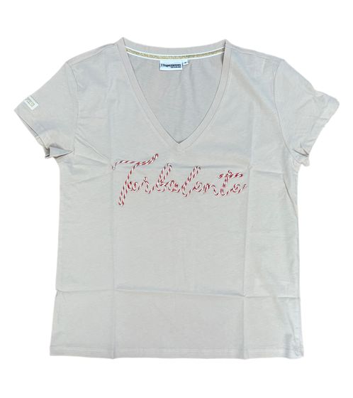 Les Tropeziennes Women's T-Shirt with Cord Embroidery, Cotton Shirt, Short-Sleeved Shirt, Beige