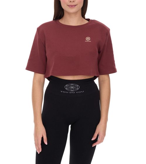 YOU DO YOU Women's Cropped T-Shirt Fitness Top with Back Cut-Out Cotton Shirt Yoga Fashion 905051 Mahogany Brown