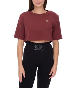 T-shirt court pour femme, haut de fitness avec découpe dans le dos, en coton, style yoga, 905051, marron acajou T-shirt court pour femme, haut de fitness avec découpe dans le dos, en coton, style yoga, 905051, marron acajou