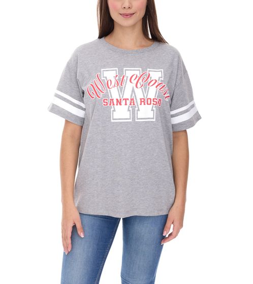 COURSE Damen Oversized-T-Shirt im College-Style Baumwoll-Sommer-Oberteil Freizeit-Shirt 901261 Hellgrau