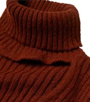 Abito corto in maglia da donna con collo alto e dettagli intagliati, abito a maniche lunghe 979792 marrone mogano