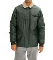 Herren Piloten-Jacke aus Lederimitat stylische Outdoor-Jacke mit Teddykragen 934067 Olivgrün