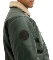 Herren Piloten-Jacke aus Lederimitat stylische Outdoor-Jacke mit Teddykragen 934067 Olivgrün