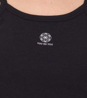 Canotta da donna in cotone a coste, modello crop top, modello fitness, modello yoga, moda, YOU DO YOU 905101, nero