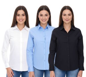 ELEVATE Hamell Long-Sleeve Shirt, Simple Women's Poplin Blouse, Light Blue, Black, or White