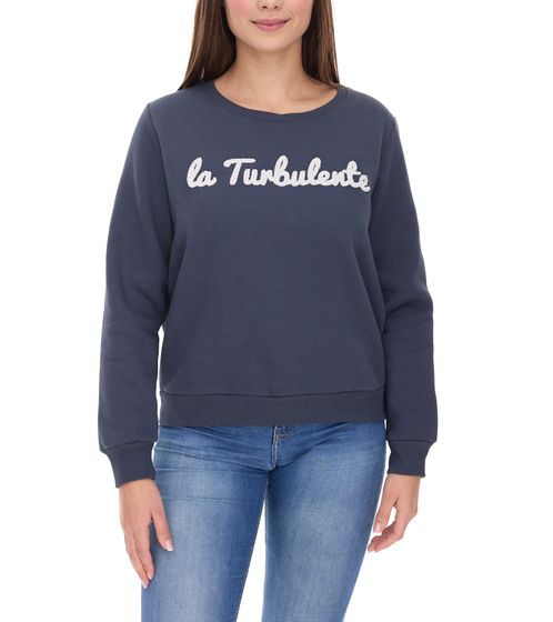 Les Tropeziennes Damen Baumwoll-Pullover Sommer-Sweater mit Stick-Schrift Rundhals-Pullover 1 122 0572C B Navy
