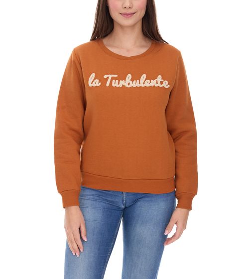 Les Tropeziennes Damen Baumwoll-Pullover Sommer-Sweater mit Stick-Schrift Rundhals-Pullover 1 122 0572C C Hellbraun