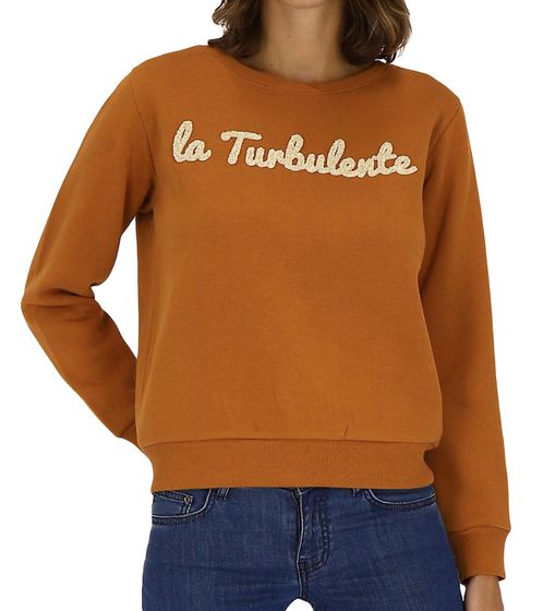 Pull en coton femme Les Tropeziennes, pull d'été avec inscription brodée, col rond, 1 122 0572C C, marron clair