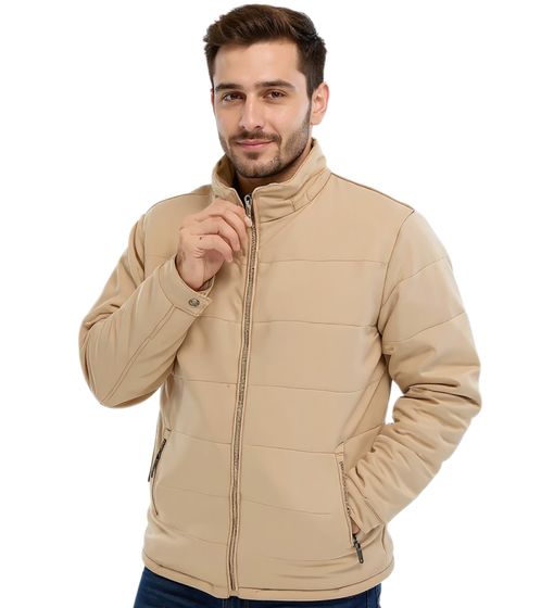 Giacca trapuntata da uomo in effetto scamosciato con cappuccio imbottito 919039 Beige