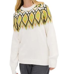 Pull norvégien femme, pull d'hiver coupe large à col rond 961685 laine blanc/marron