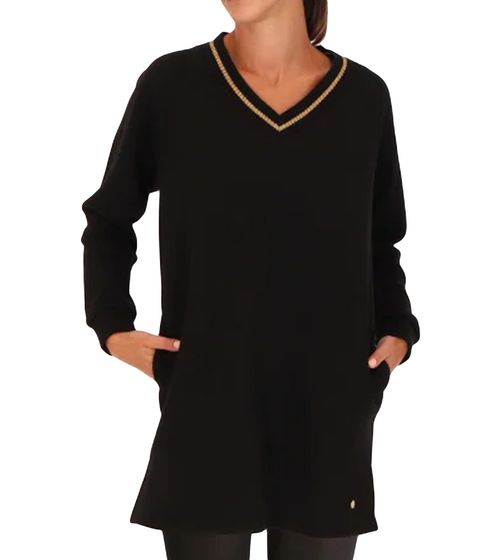 Robe pull femme Les Tropéziennes, robe en coton fendue, mini robe d'été à col V pailleté, 1 142 0864C A, Noir