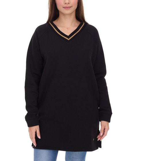 Les Tropeziennes Damen Pullover-Kleid Baumwoll-Kleid mit Schlitz Mini-Sommer-Kleid mit Glitzer-V-Ausschnitt 1 142 0864C A Schwarz