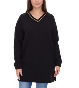 Abito in maglia da donna Les Tropeziennes, abito in cotone con spacco, mini abito estivo con scollo a V glitterato, 1 142 0864C A, Nero