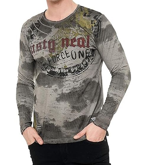 Men's Long-Sleeve Batik-Style Shirt with Urban Print R-10140 Anthracite
