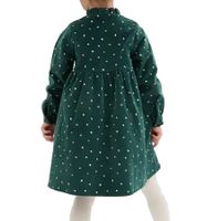 Winter children's mini dress for girls, corduroy dress with button placket and small butterflies, cotton, 952035 green